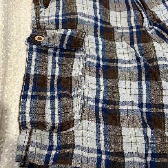 BARRY BRICKEN 100% LINEN PLAID SHORTS 34 - Picture 2 of 5